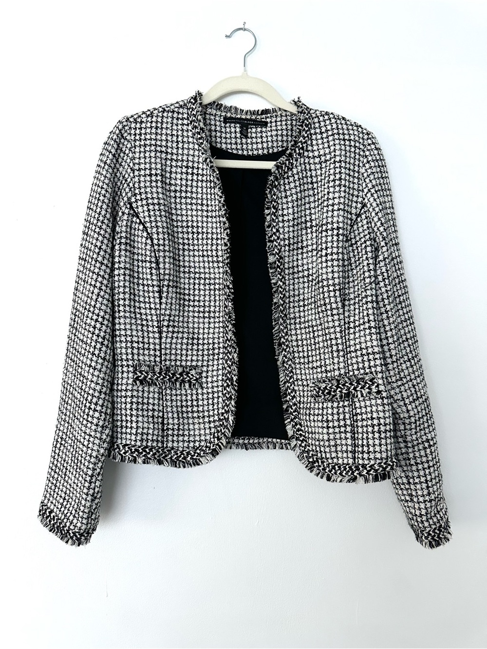 White House Black Market Black & White Tweed Open Front Blazer